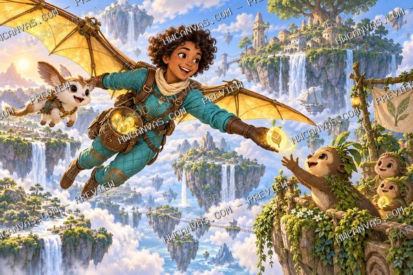 Aurora Rider · Floating Islands mounted canvas preview