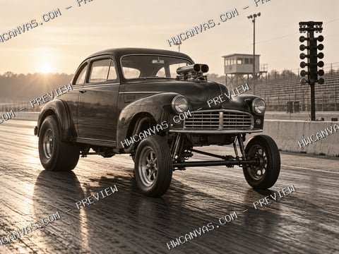 Drag Strip Morning · Monochrome mounted canvas preview