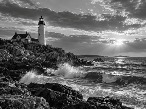 Light on the Coast · Monochrome mounted canvas preview