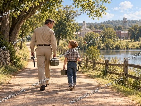 Mayberry · Fishing Day mounted canvas preview