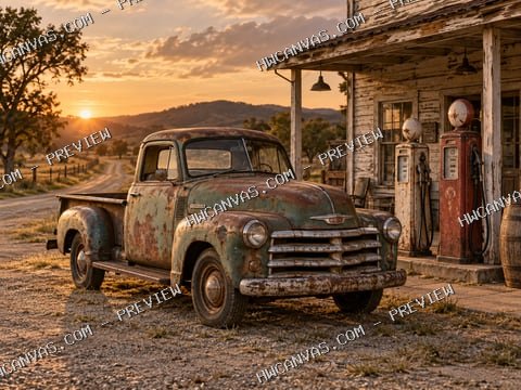 Old Truck, Old Road · Monochrome mounted canvas preview