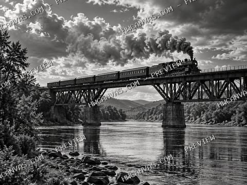 The Rails Remember · Monochrome mounted canvas preview