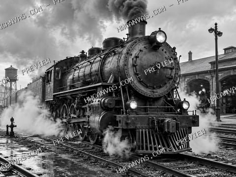 Steam & Steel · Monochrome mounted canvas preview