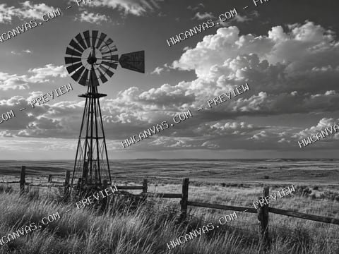 Prairie Wind · Monochrome mounted canvas preview