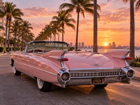 Pink Cadillac Evening mounted canvas preview