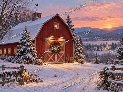 Christmas at the Red Barn mounted canvas preview