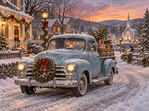 Blue Truck Christmas mounted canvas preview