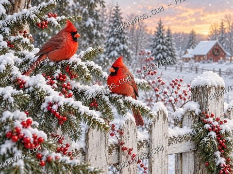 Cardinals in the Snow mounted canvas preview