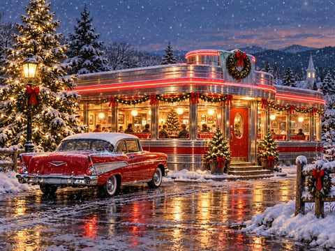 Christmas at the Diner mounted canvas preview