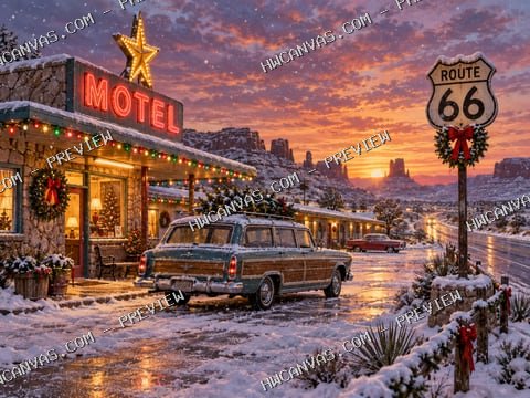 Christmas on Route 66 mounted canvas preview