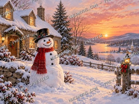 The Friendly Snowman mounted canvas preview