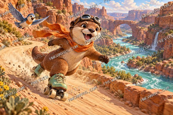 Comet Otter · Canyon Dash mounted canvas preview