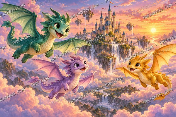 Dragon Friends · Cloud Castle mounted canvas preview