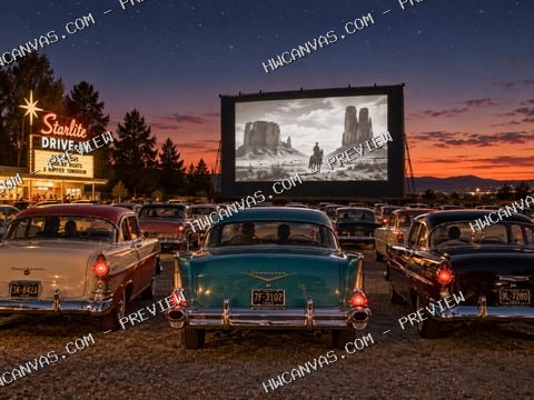 Saturday Night Drive-In mounted canvas preview