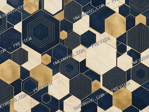 Golden Hexagons mounted canvas preview