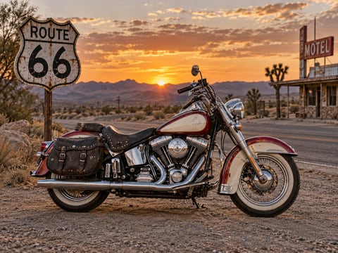 Two Wheels on Route 66 mounted canvas preview