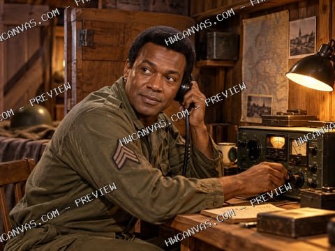 Hogan’s Heroes · Kinch at the Radio mounted canvas preview