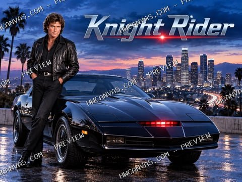 Knight Rider · Michael & KITT mounted canvas preview