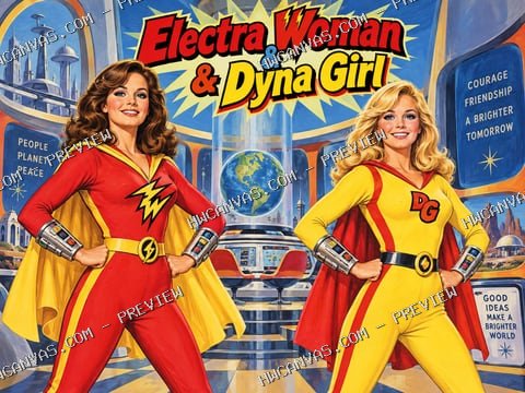 Electra Woman & Dyna Girl · Power Team mounted canvas preview