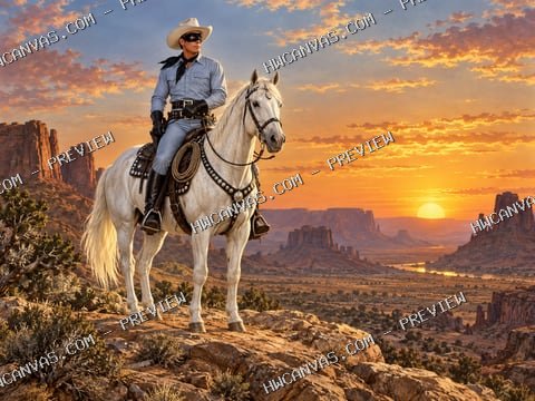 The Lone Ranger · Silver at Sunset mounted canvas preview