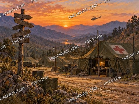 M*A*S*H · Camp at Dusk mounted canvas preview