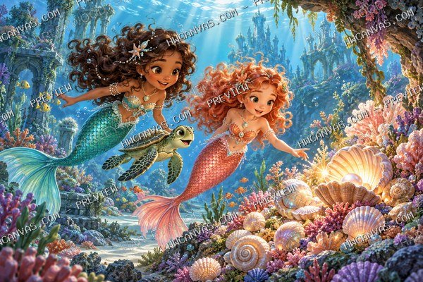 Mermaid Lagoon · Coral Garden mounted canvas preview