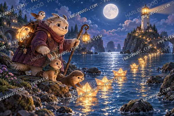 Moon Keeper · Harbor Lights mounted canvas preview