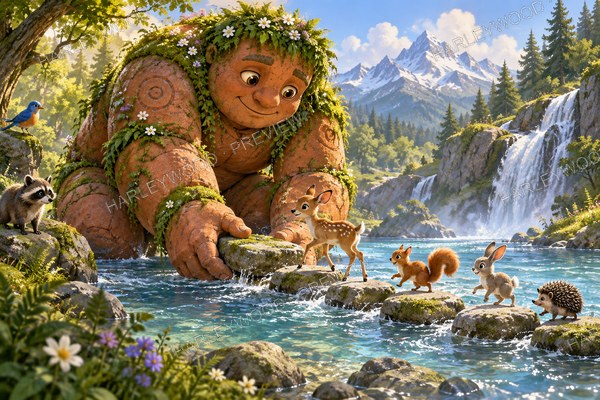 Moss Giant · River Crossing mounted canvas preview