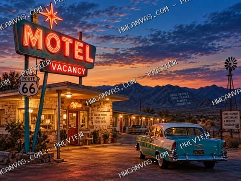 Vacancy on Route 66 mounted canvas preview