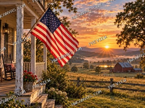 Old Glory at Sunrise mounted canvas preview