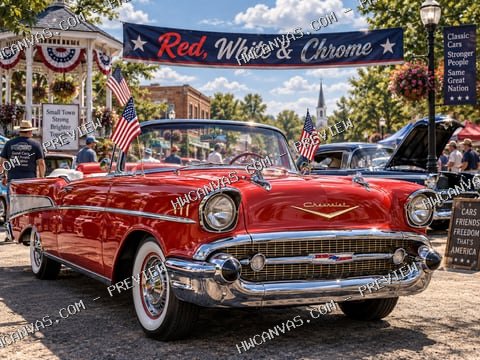 Red, White & Chrome mounted canvas preview