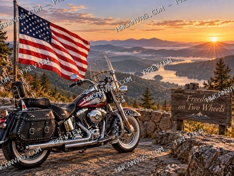 Freedom on Two Wheels mounted canvas preview