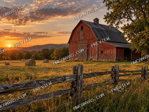 Last Light at the Red Barn mounted canvas preview