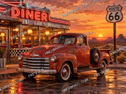 Supper on Route 66 mounted canvas preview