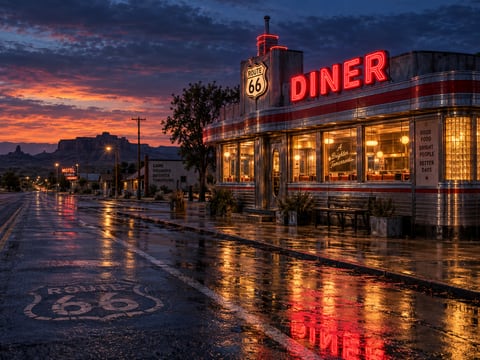 Route 66 After Dark mounted canvas preview