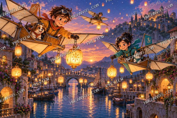 Sky Scouts · Lantern Festival mounted canvas preview