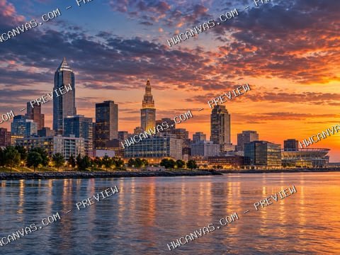 Cleveland · Skyline mounted canvas preview