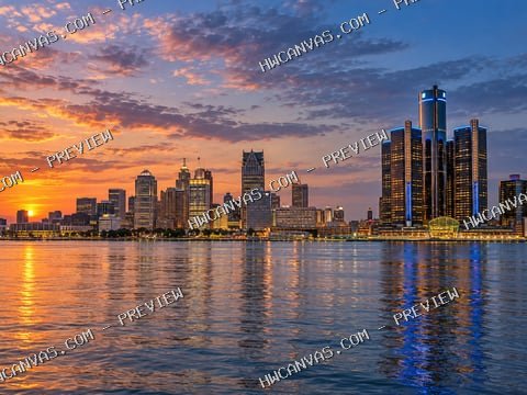 Detroit · Skyline mounted canvas preview