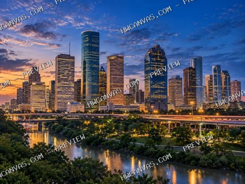 Houston · Skyline mounted canvas preview