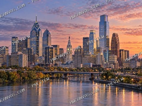 Philadelphia · Skyline mounted canvas preview