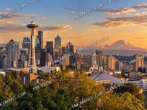 Seattle · Skyline mounted canvas preview