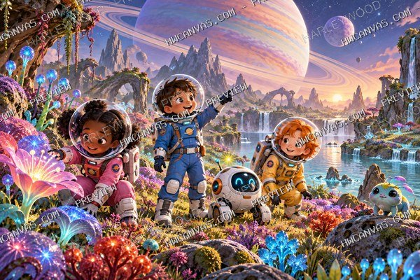Space Explorers · Planet Parade mounted canvas preview