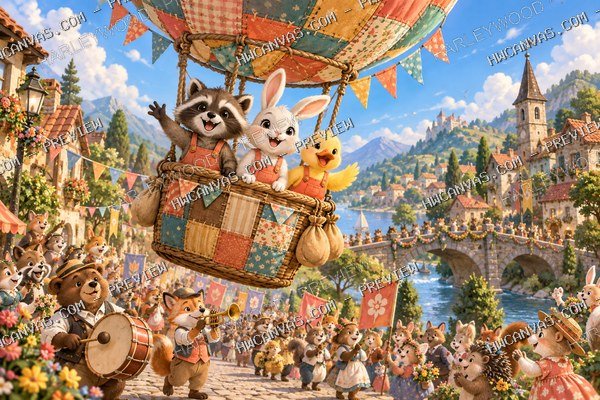 Tiny Helpers · Balloon Parade mounted canvas preview