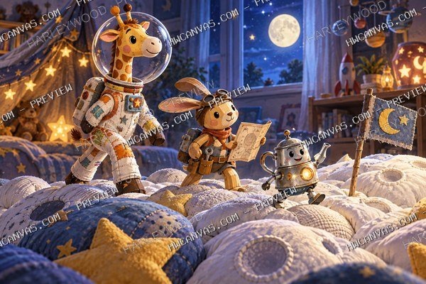 Toybox Friends · Moon Mission mounted canvas preview