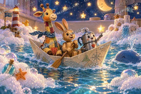 Toybox Friends · Paper Boat Voyage mounted canvas preview