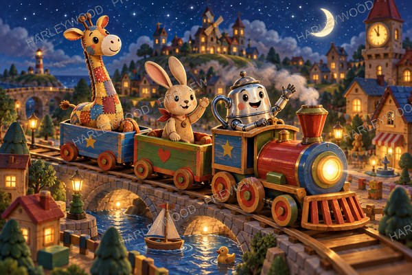 Toybox Friends · Midnight Express mounted canvas preview