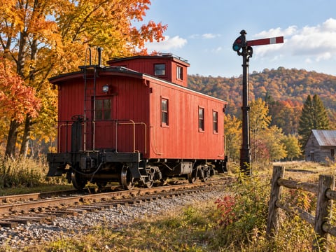 Little Red Caboose mounted canvas preview