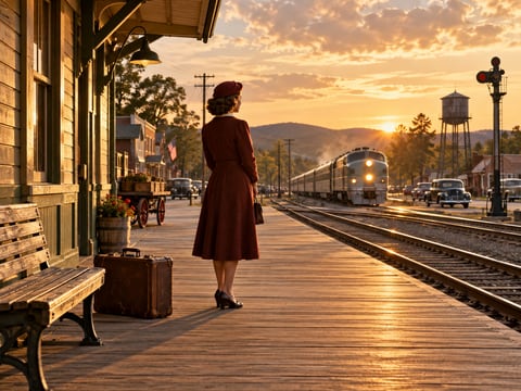 Waiting for the Evening Train mounted canvas preview