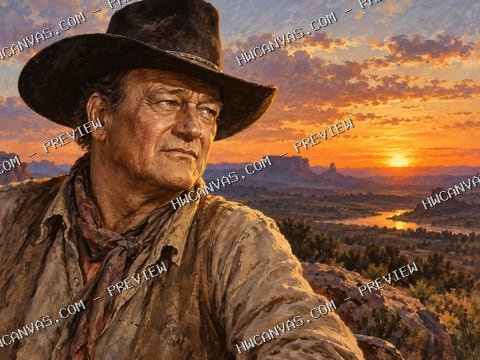 John Wayne · Sunset Country mounted canvas preview