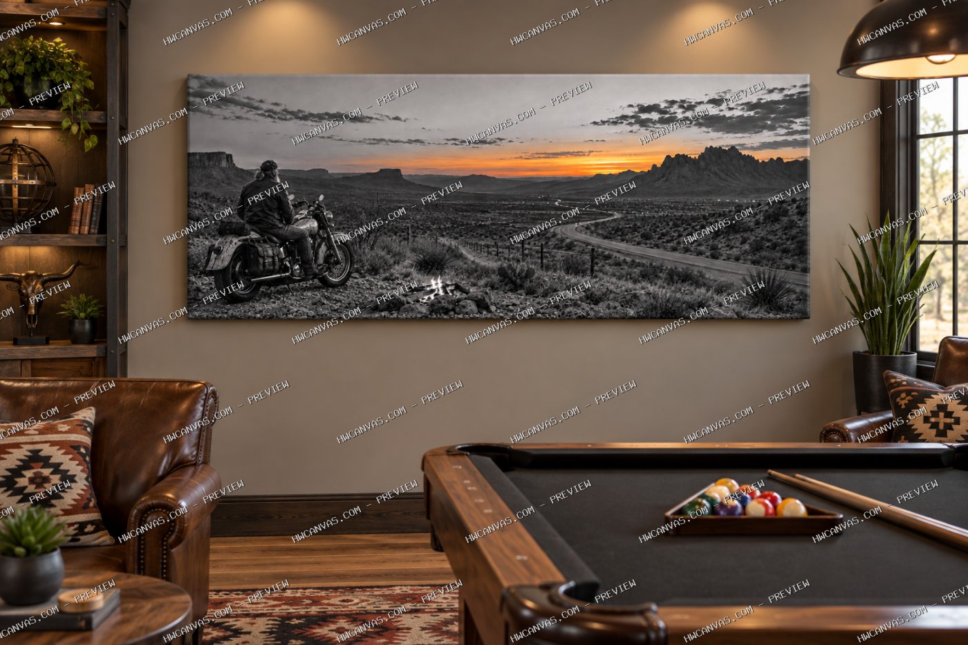 Lone Biker · West Texas canvas in a game room